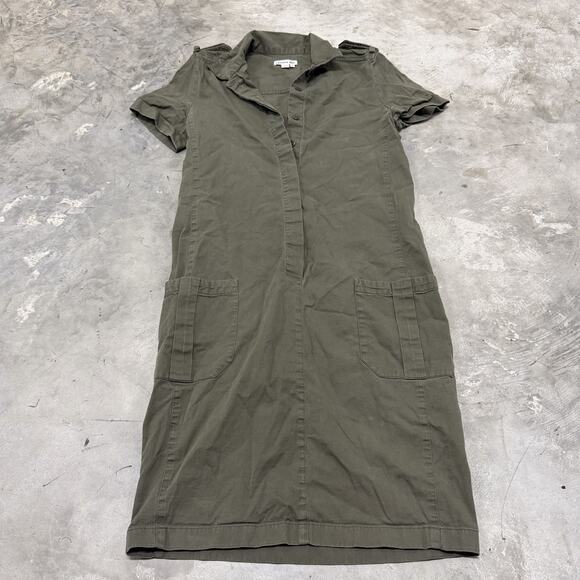Lacoste Womens Short Sleeve Dress Green Button Down Sz 36 Cotton Pockets - Picture 1 of 8